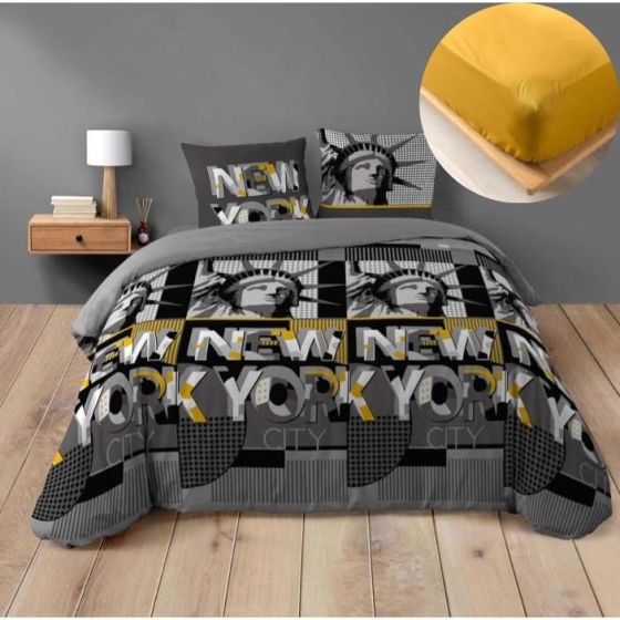 Pack parure de couette 240 x 220 cm Bigcity + DH 140x190 cm Jaune