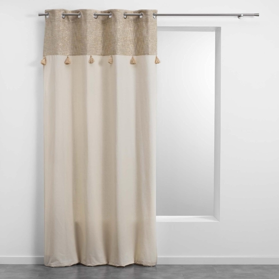 Lot de 4 Rideaux à Œillets - 140 x 240 cm - Polycoton Uni avec Haut Métallisé Sultan Or