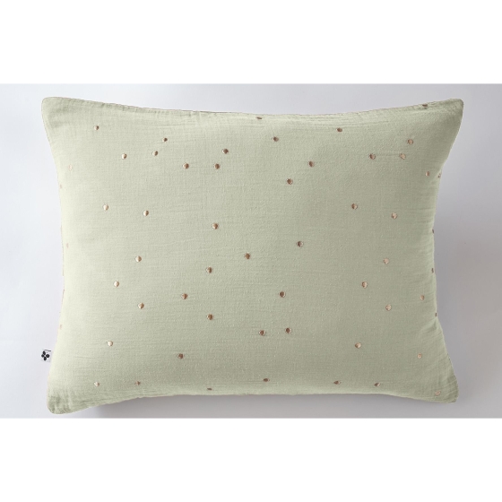 Taie d'oreiller gaze de coton brodée fil or 50 x 70 cm Gaia Chic Vert d'eau