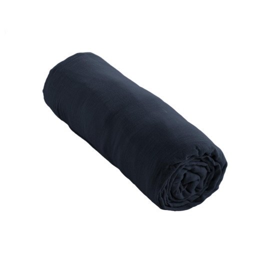 Drap Housse Double Gaze de Coton Bleu foncé – 160 x 200 cm – Bonnet 30 cm