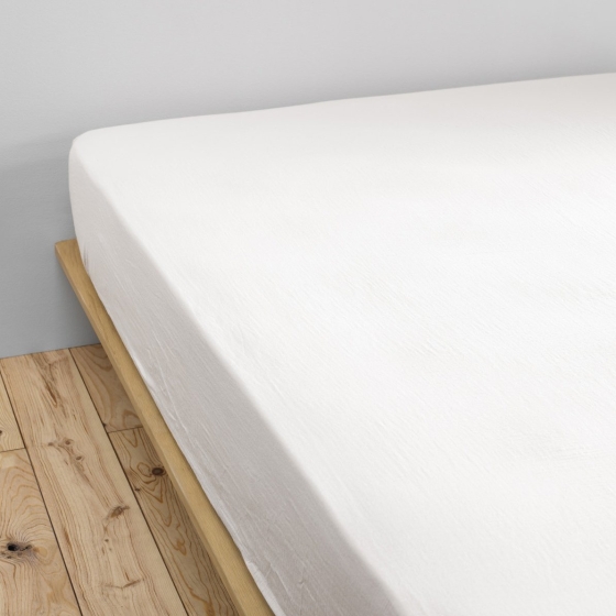 Drap housse luxe double gaze de coton 140 x 190 x 30 cm Nuit douce Blanc