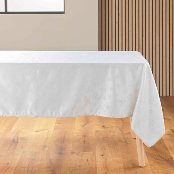 Nappe rectangle 140 x 300 cm jacquard flocons Blanc