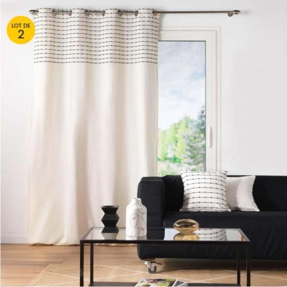 Lot de 2  Rideaux tamisant 140 x 240 cm coton recyclé + fils coupés Linechic Naturel