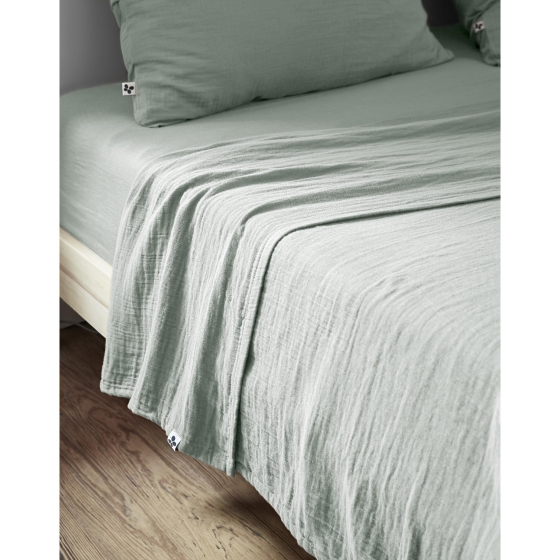 Drap plat 270 x 300 cm – Gaze de coton Gaïa eucalyptus