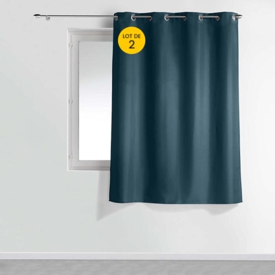 Lot de 2 rideaux petite hauteur 140 x 180 cm Polyester Essentiel Marine