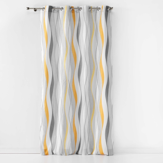Rideau déco a oeillets 140 x 260 cm polyester imprime Ondulys Jaune/Blanc