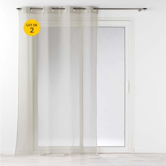 Lot de 2 Voilages à oeillets 140 x 240 cm liseré blanc Louise Beige
