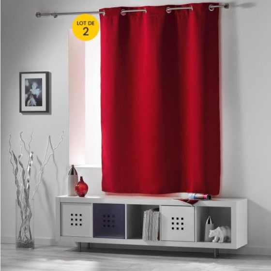 Paire de rideaux a oeillets 140 x 180 cm occultant uni occult Carmin