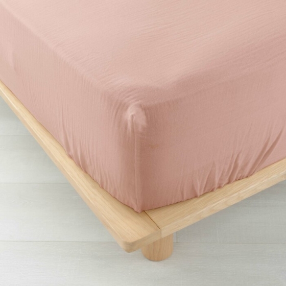 Drap housse 2 personnes 140 x 190 cm double gaze coton 57 fils Angelia Rose