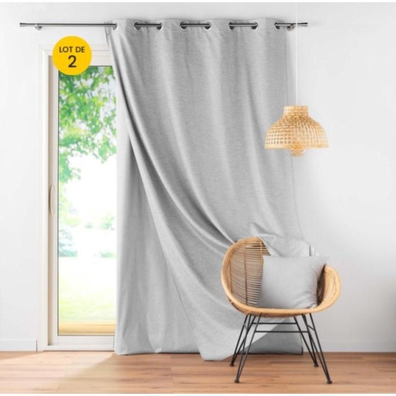 Lot de 2 Rideaux  occultant/thermique/phonique doublure amovible 140 x 260 cm Coverline Gris