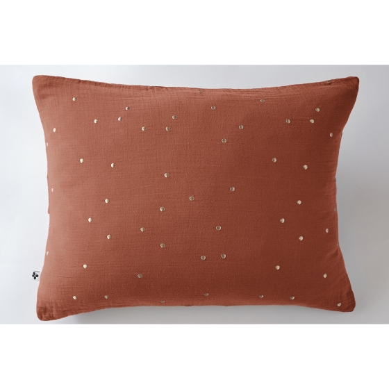Taie d'oreiller gaze de coton brodée fil or 50 x 70 cm Gaia Chic Terracotta
