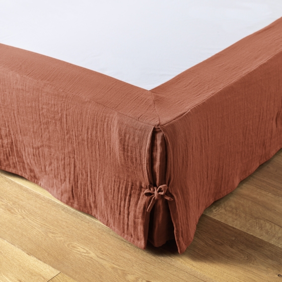 Cache-sommier gaze de coton 90 x 190 cm Gaia terracotta