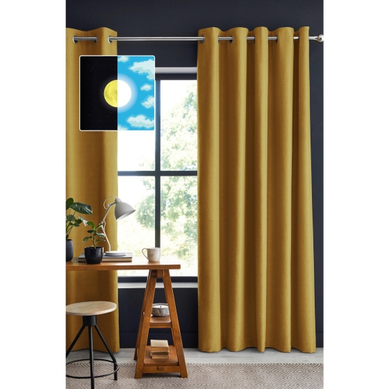 rideau occultant 140 x 280 cm grande hauteur Obscure Jaune moutarde