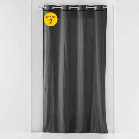 Lot de 2 rideaux à oeillets 140 x 240 cm Coton lavé Linette Anthracite