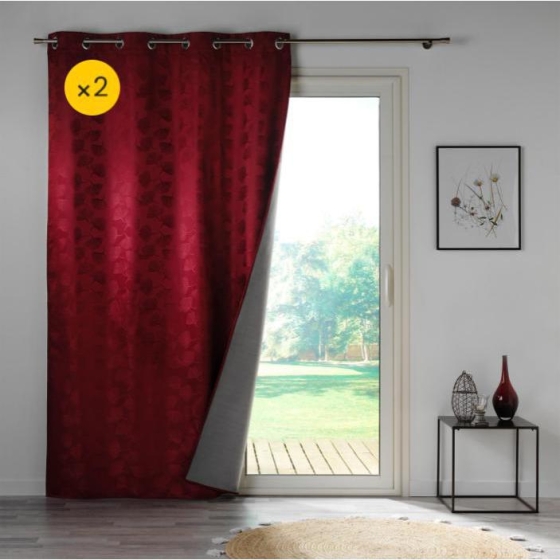 Lot de 2 Rideaux a oeillets 140 x 260 cm 100% occultant/jacquard Lunella Bordeaux
