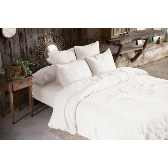 Pack double gaze de coton housse de couette 240 x 220 cm + 2 taies d'oreiller 50 x 70 blanc Blanc