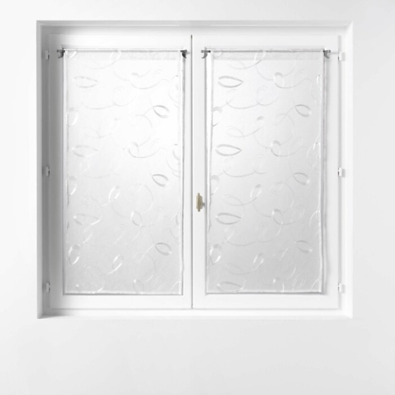 Paire droite passe tringle 2 x 60 x 90 cm voile sable brode hoops Blanc