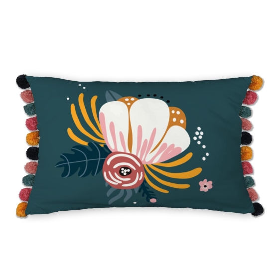 Coussin déhoussable avec pompons 30 x 50 cm Champetre