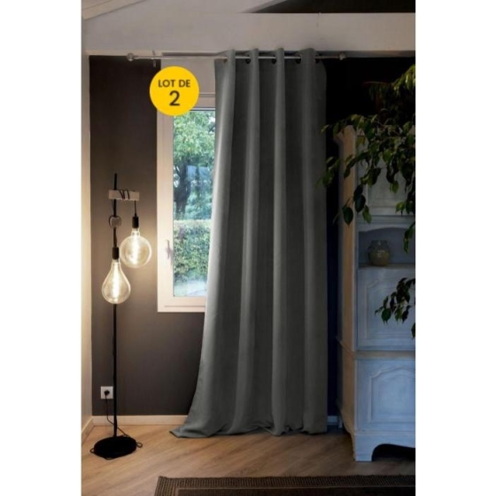 Lot de 2 Rideaux grande hauteur occultant + isolant phonique polaire L140 x H280 cm Inuit Anthracite