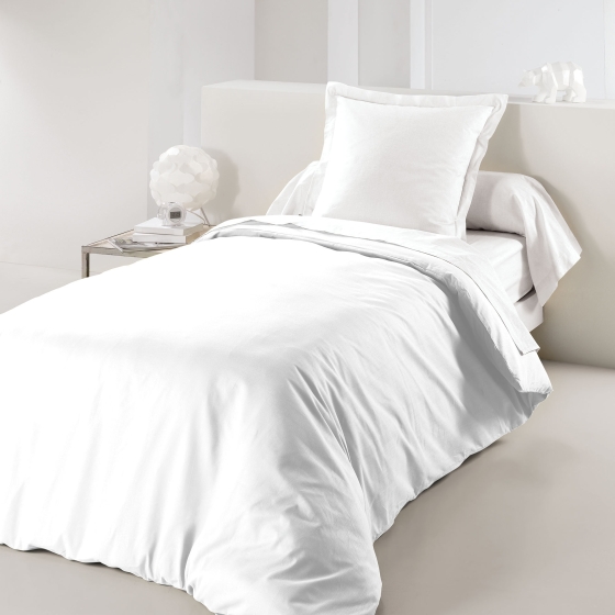 Housse de couette 1 personne 140 x 200 cm uni 57 fils lina Blanche