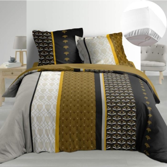 Pack Housse de couette 220x240 cm Percale luxe Smarty + drap housse 140x190x30 Blanc
