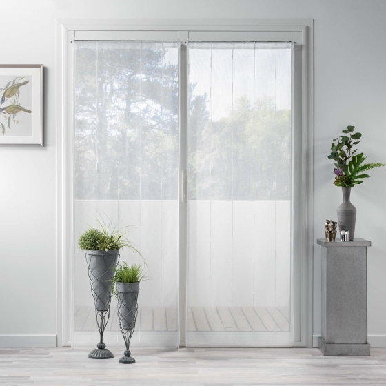 Paire droite passe tringle 2x70x200 cm voile sable fils chenille linahe Blanc