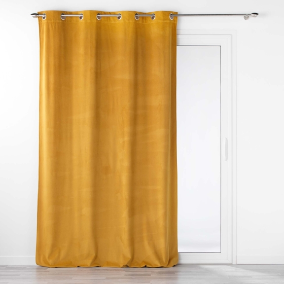Rideau tamisant à oeillets 140 x 260 cm velours reflief Velouriane Jaune ocre