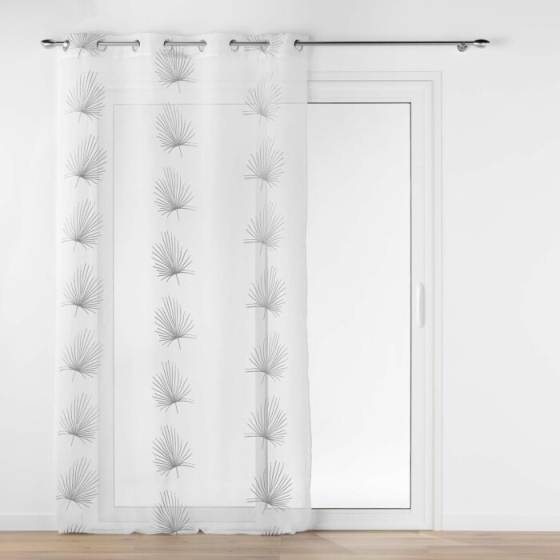 Voilage grande hauteur 140 x 280 cm voile sablé brodé Palmaris Gris
