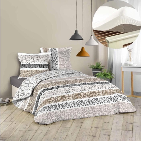 Pack housse de couette 220x240 cm Zibra + drap housse 140x190 Blanc