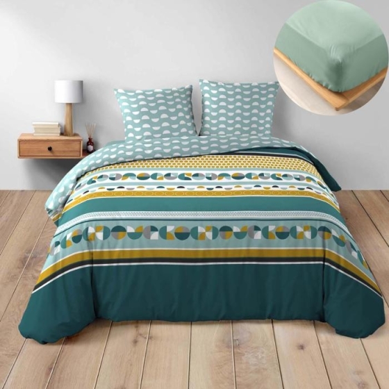 Pack parure de couette 260 x 240 cm Doris + DH 160x200 cm Sauge
