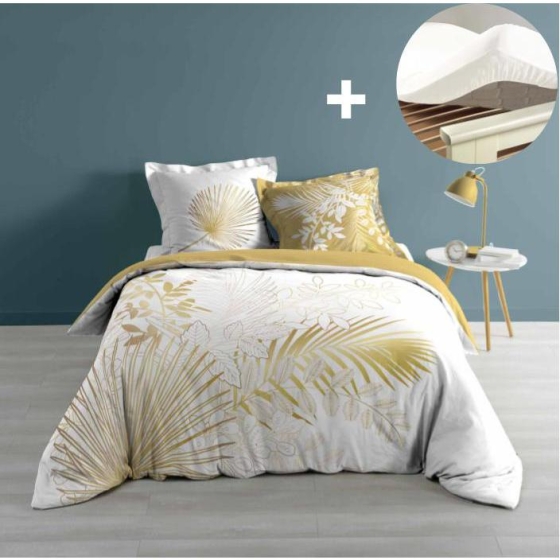 Pack housse de couette 220x240 cm Strassy + drap housse 140x190 Blanc
