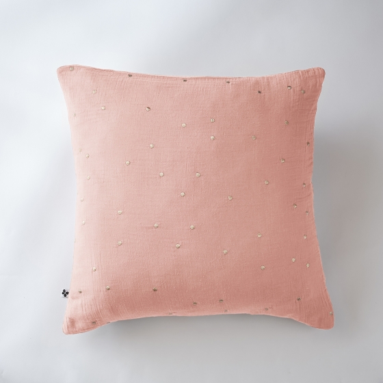 Taie d'oreiller gaze de coton 60 x 60 cm gaïa chic rose pêche Rose