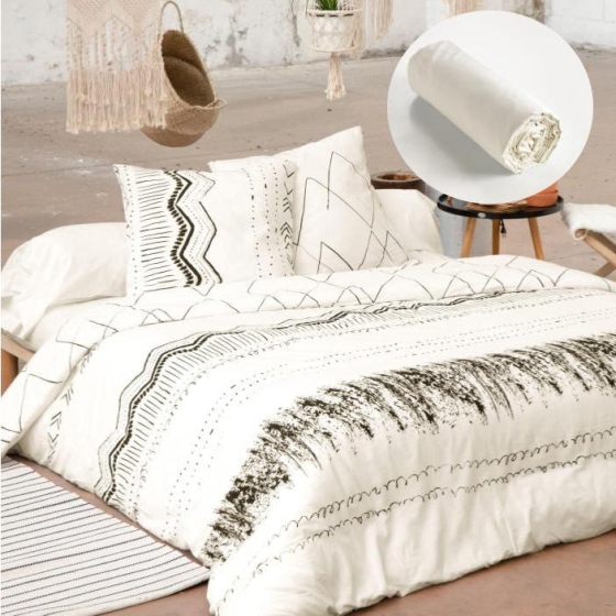 Pack housse de couette 220x240 cm Berbere + drap housse 140x190 Beige