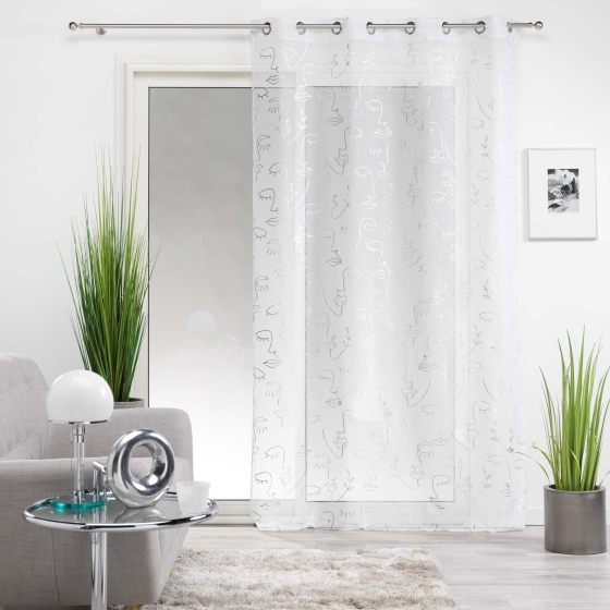 Voilage a oeillets 140 x 240 cm en voile imprimé métallisé Artyline Blanc/argent