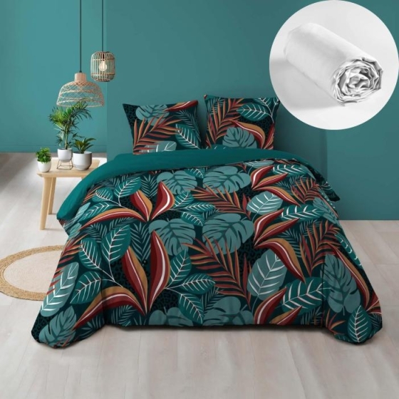 Pack parure de couette 220 x 240 cm Meryl + drap housse (140) Blanc
