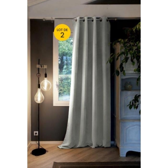 Lot de 2 Rideaux grande hauteur occultant + isolant phonique polaire L140 x H280 cm Inuit Anthracite