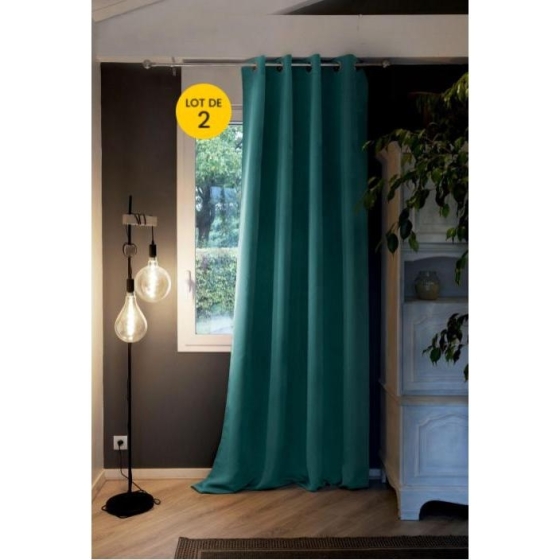 Lot de 2 Rideaux luxe occultant + isolant phonique polaire L140 x H260 cm Inuit Bleu canard