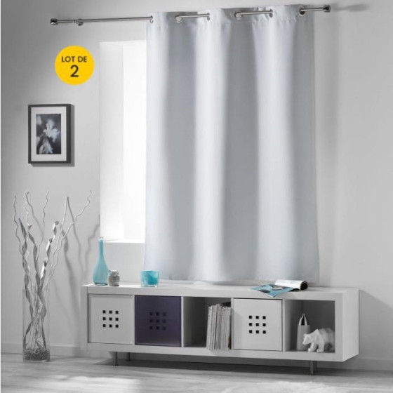 Lot de 2 Rideaux 140 x 180 cm occultant uni occult Gris pâle