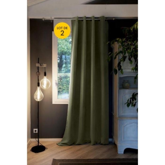 Lot de 2 Rideaux grande hauteur occultant + isolant phonique polaire L140 x H280 cm Inuit Romarin