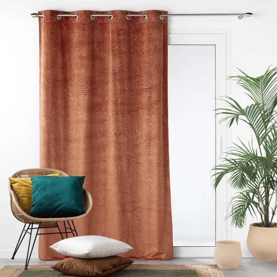 Rideau occultant à oeillets 140 x 240 cm en velours relief Analia Orange