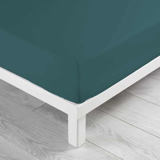 Drap housse 2 personnes 160 x 200 x 30 cm Linette coton lavé  57 fils Pétrole
