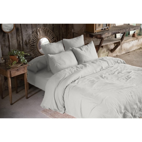 Pack double gaze de coton housse de couette 260 x 240 cm + 2 taies d'oreiller 50 x 70 gris Gris