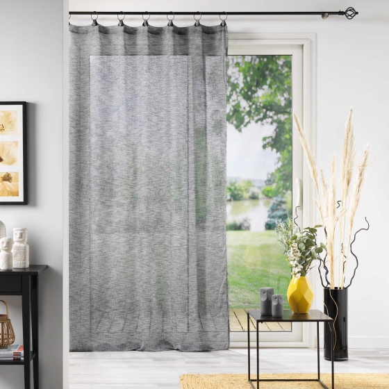 Voilage effet lin à anneaux 140 x 240 cm Linka Antracite