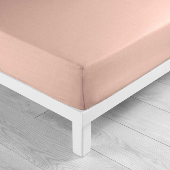 Drap housse 2 personnes 180 x 200 cm uni 57 fils lina Rose