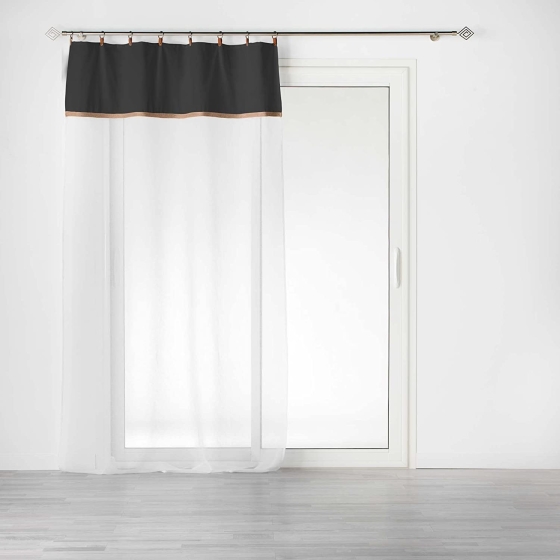 Voilage à anneau 140 x 240 cm en polycoton sablé + jute Leana Noir