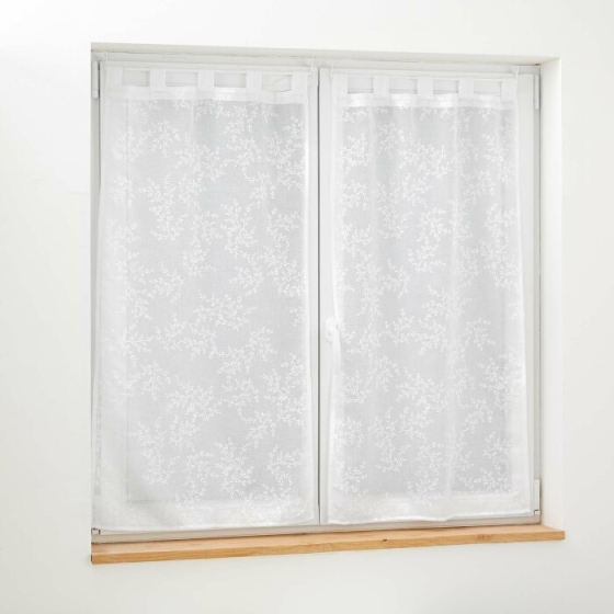 Paire droite passants 2 x 60 x 160 cm voile tisse applique karla Blanc