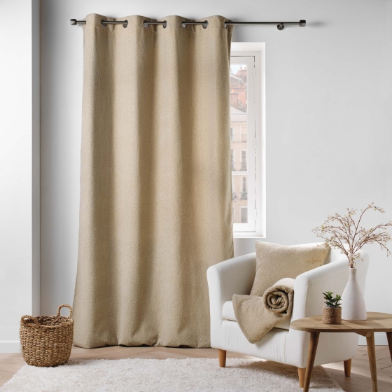 Rideau tamisant à œillets bouclette unie Wooly Beige 140 x 240 cm