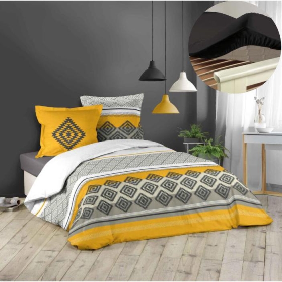 Pack housse de couette 220x240 cm Azagao + drap housse 140x190 Noir