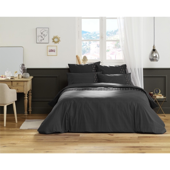 Housse de couette coton luxe 57 fils 240 x 220 cm + 2 taies 63x63 Agathe Bleu
