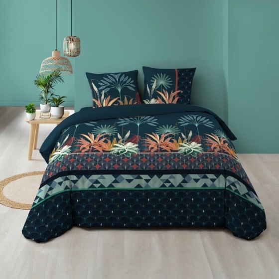 Housse de couette 240 x 220 cm coton 57 fils + 2 taies Floriana